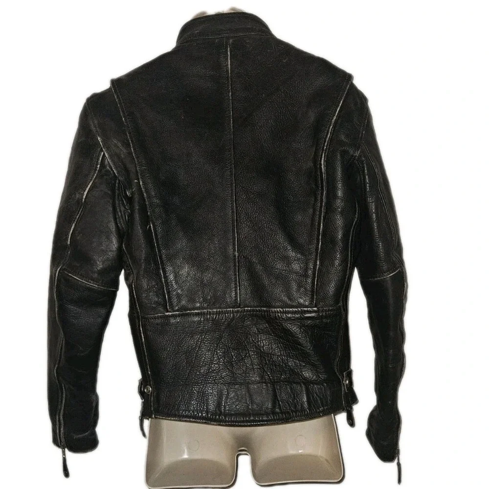 Vtg 90's Black Distressed Xpert Leather‎ Motorcycle Jacket Thinsulate Men's 40/L